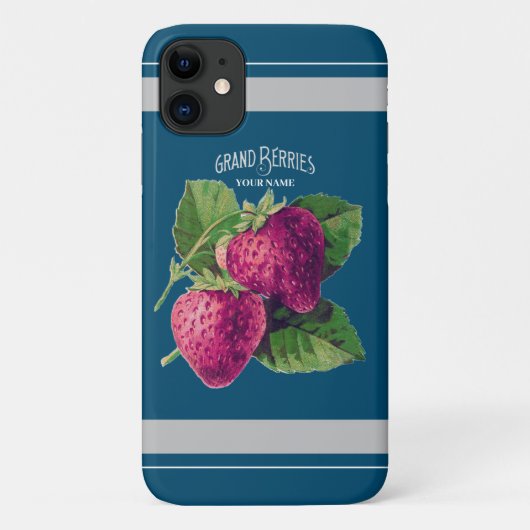 aardbei Berry Voeg Jouw naam Blue Green toe Case-Mate iPhone Case (Achterkant)