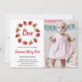 Aardbei Bes Eerste 1e Verjaardagsfoto Kaart (Voorkant)