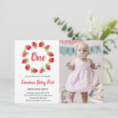 Aardbei Bes Eerste 1e Verjaardagsfoto Kaart (Staand voorkant)