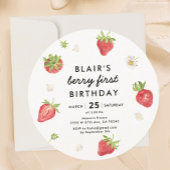 Aardbei Bes Eerste Meisje 1e Verjaardag Rond Kaart