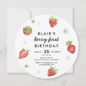 Aardbei Bes Eerste Meisje 1e Verjaardag Rond Kaart (Voorkant)