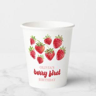Aardbei Bes Eerste Verjaardag Papieren Bekers