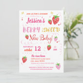 Aardbei BES ZOETE baby shower Waterverf Kaart (Staand voorkant)