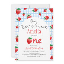 Aardbei Bes Zoete Eerste Verjaardagsuitnodiging