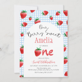 Aardbei Bes Zoete Eerste Verjaardagsuitnodiging Kaart