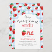 Aardbei Bes Zoete Eerste Verjaardagsuitnodiging Kaart (Voorkant / Achterkant)