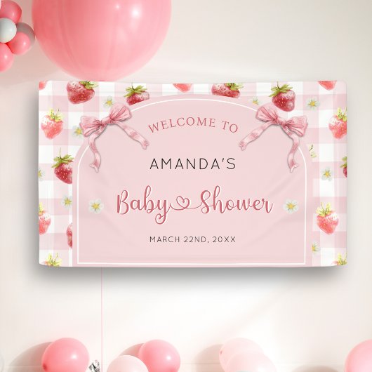 Aardbei Bes Zoete Welkom Baby Shower   Spandoek