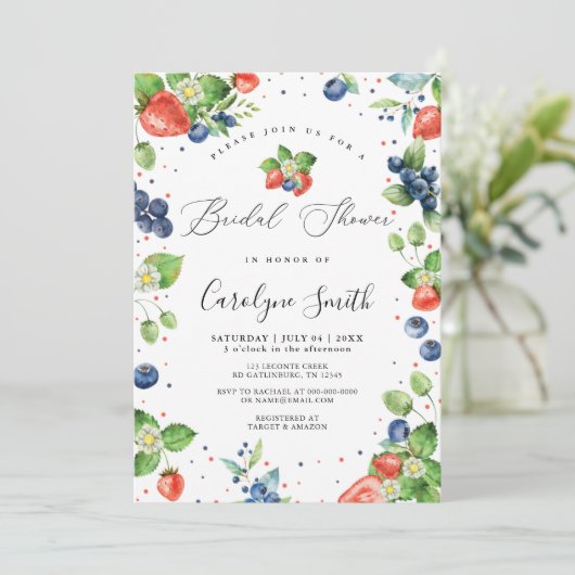 Aardbei bessen bruids douche uitnodiging (Staand voorkant)