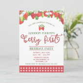 Aardbei, bessen eerste verjaardagsfeestje kaart (Staand voorkant)