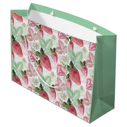 Aardbei, bessen, rood, vers, rijp, zoet, voedsel, groot cadeauzakje (Achterkant Gekanteld)