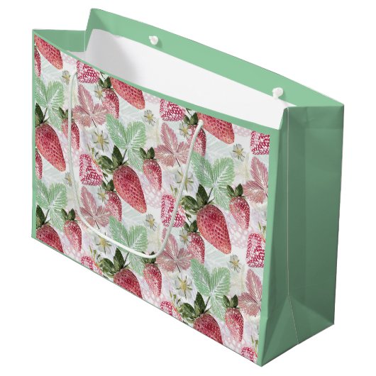 Aardbei, bessen, rood, vers, rijp, zoet, voedsel, groot cadeauzakje (Voorkant Gekanteld)