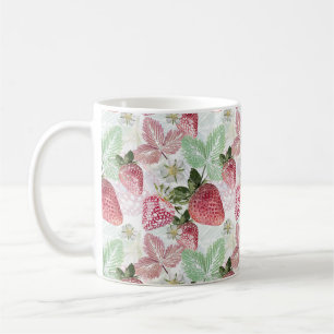 Aardbei, bessen, rood, vers, rijp, zoet, voedsel, koffiemok