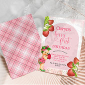 Aardbei bessen zoet eerste verjaardag blond meisje kaart