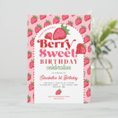 Aardbei bessen zoete bessen eerste verjaardag foto kaart (Staand voorkant)