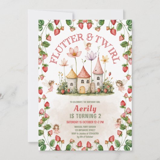 Aardbei betoverde feeëntuin verjaardag kaart (Voorkant)