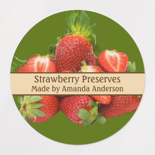 Aardbei bewaart moderne cirkel voedsellabel labels (Design 1)