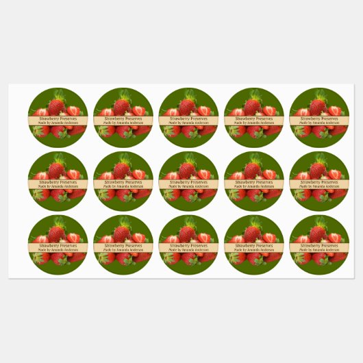 Aardbei bewaart moderne cirkel voedsellabel labels (Vel)