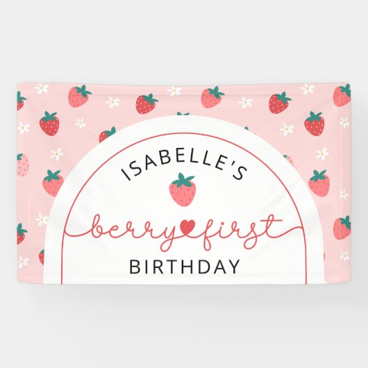 Aardbei Birthday Berry Sweet Backdrop Banner (Horizontaal)