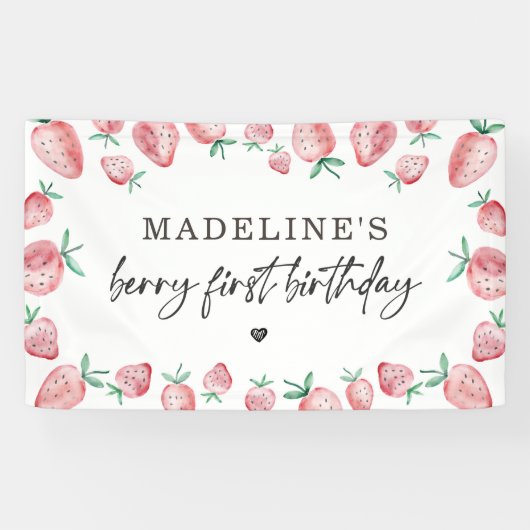 Aardbei Birthday Berry Sweet Backdrop Banner (Horizontaal)