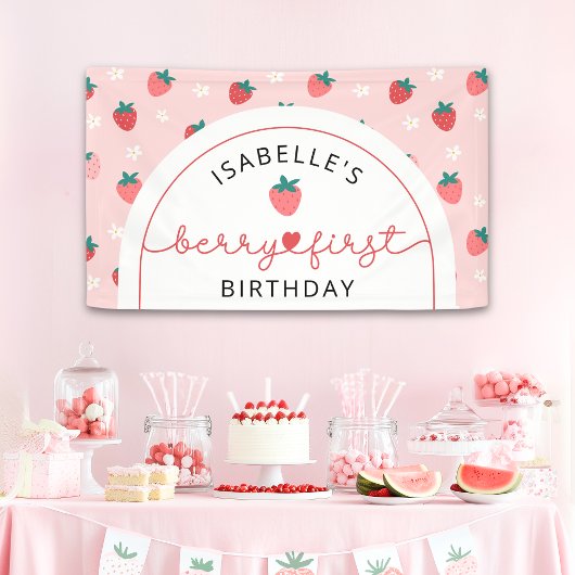 Aardbei Birthday Berry Sweet Backdrop Banner