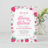 Aardbei Birthday Berry Sweet Birthday Party Inv Kaart (Staand voorkant)