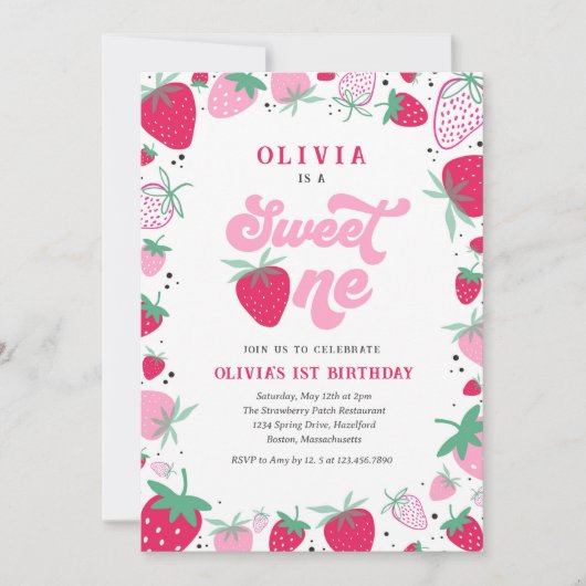 Aardbei Birthday Berry Sweet Birthday Party Kaart (Voorkant)