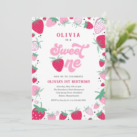 Aardbei Birthday Berry Sweet Birthday Party Kaart (Staand voorkant)