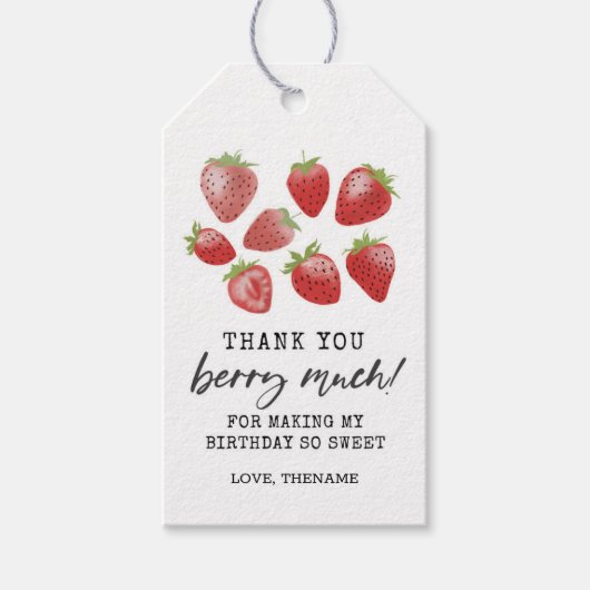 Aardbei Birthday Dank u Label. Cadeaulabel (Voorkant)