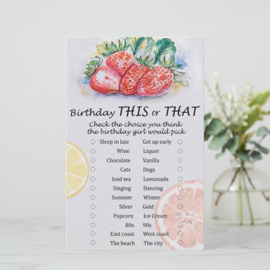 Aardbei Birthday dit of dat spel (Staand voorkant)