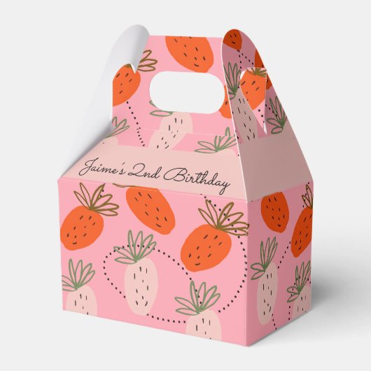 Aardbei Birthday Fruit Doodle Roze Bedankdoosjes (Voorkant Zijde)