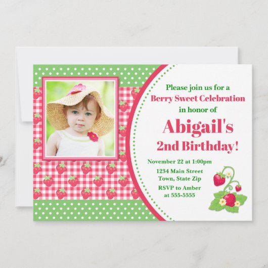 Aardbei Birthday Invitation, aardbeienpartij Kaart (Voorkant)