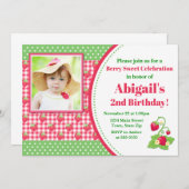 Aardbei Birthday Invitation, aardbeienpartij Kaart (Voorkant / Achterkant)