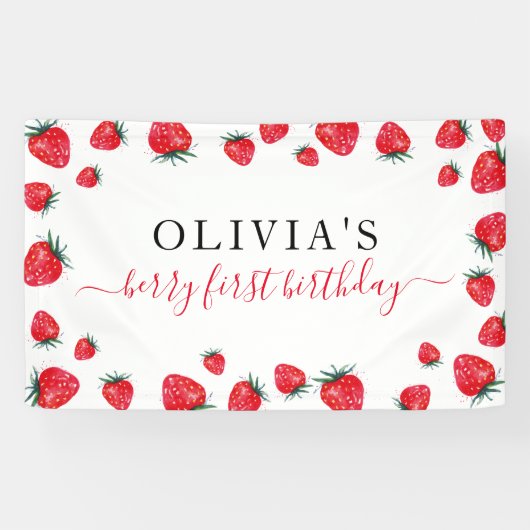 Aardbei Birthday Party Berry First Banner (Horizontaal)