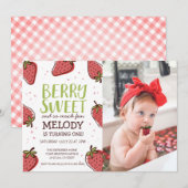 Aardbei Birthday Party - Berry Sweet Party Inv Kaart (Voorkant / Achterkant)