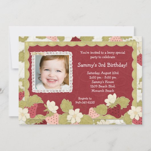 Aardbei Birthday Party Invitation Kaart (Voorkant)