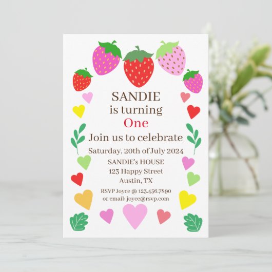 Aardbei Birthday Party Kaart (Staand voorkant)