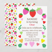 Aardbei Birthday Party Kaart (Voorkant / Achterkant)