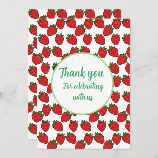 Aardbei Birthday Party Theme Bedankkaart (Voorkant / Achterkant)