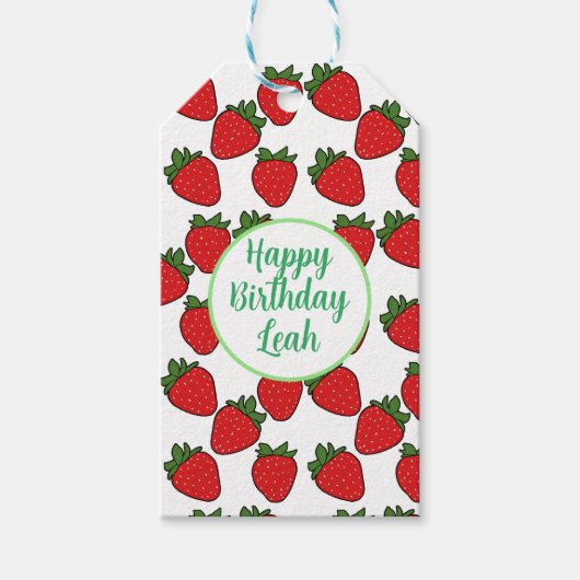 Aardbei Birthday Party Theme Cadeaulabel (Voorkant)