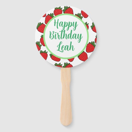 Aardbei Birthday Party Theme Handwaaier (Achterkant)