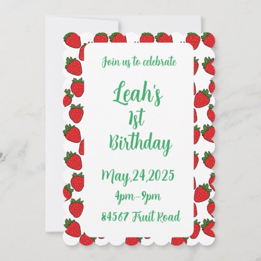 Aardbei Birthday Party Theme Kaart (Achterkant)