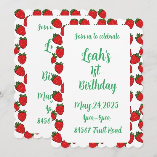 Aardbei Birthday Party Theme Kaart (Voorkant / Achterkant)