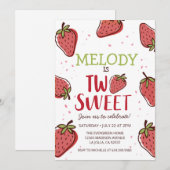 Aardbei Birthday Party ・ Two Sweet Invitation Kaart (Voorkant / Achterkant)