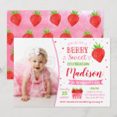 Aardbei Birthday Party-uitnodigingen met foto Kaart (Voorkant / Achterkant)