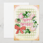 Aardbei Birthday, Pine Berries, Roze, Wreator Feestdagenkaart (Voorkant / Achterkant)