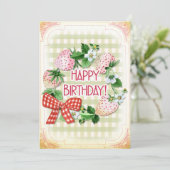 Aardbei Birthday, Pine Berries, Roze, Wreator Feestdagenkaart (Staand voorkant)