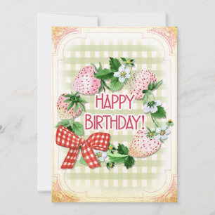 Aardbei Birthday, Pine Berries, Roze, Wreator Feestdagenkaart