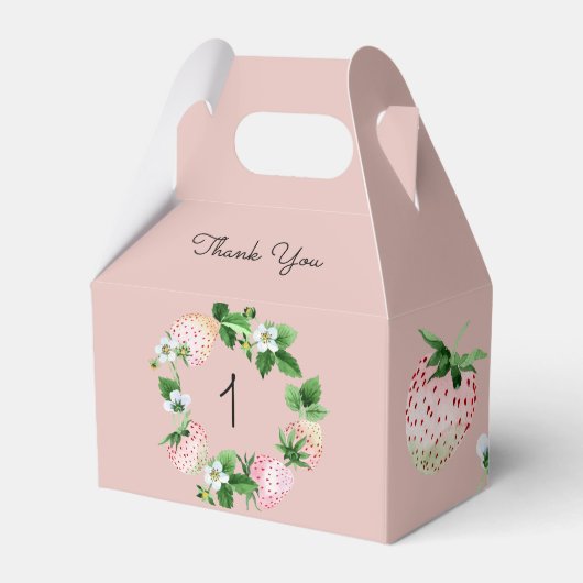 Aardbei Birthday Pink White Fruit Bedankdoosjes (Voorkant Zijde)