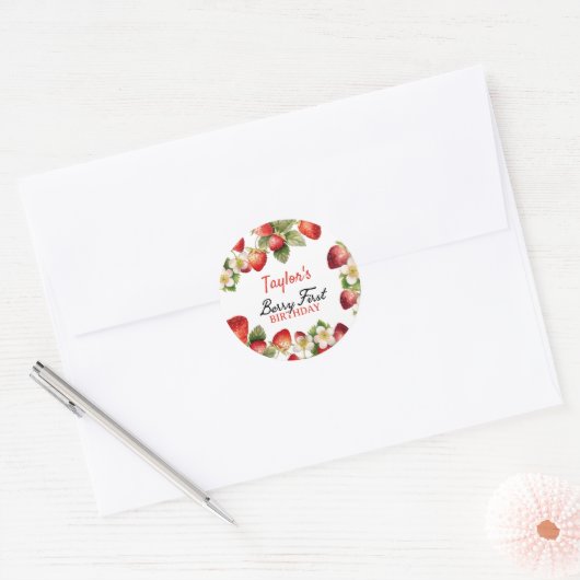Aardbei Birthday Ronde Sticker (Envelop)