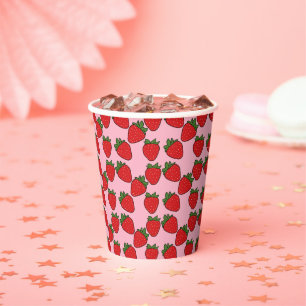 Aardbei Birthday-themaopups Papieren Bekers